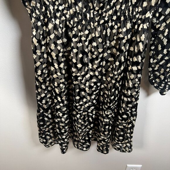 Theory Confetti Print Long Sleeve Silk Blend Dress Size Small Black Tan Career - Picture 7 of 11
